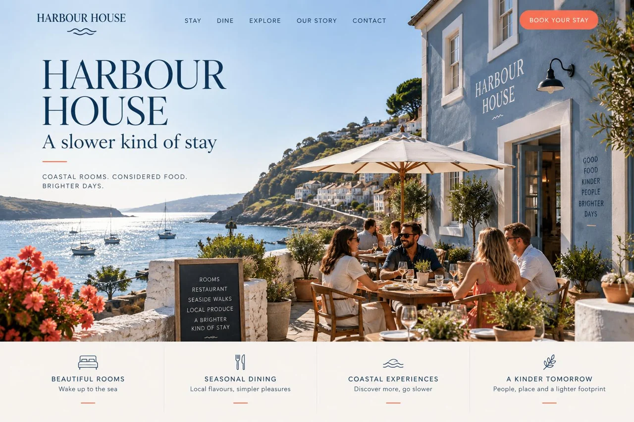 Illustrative booking page for fictional Harbour House