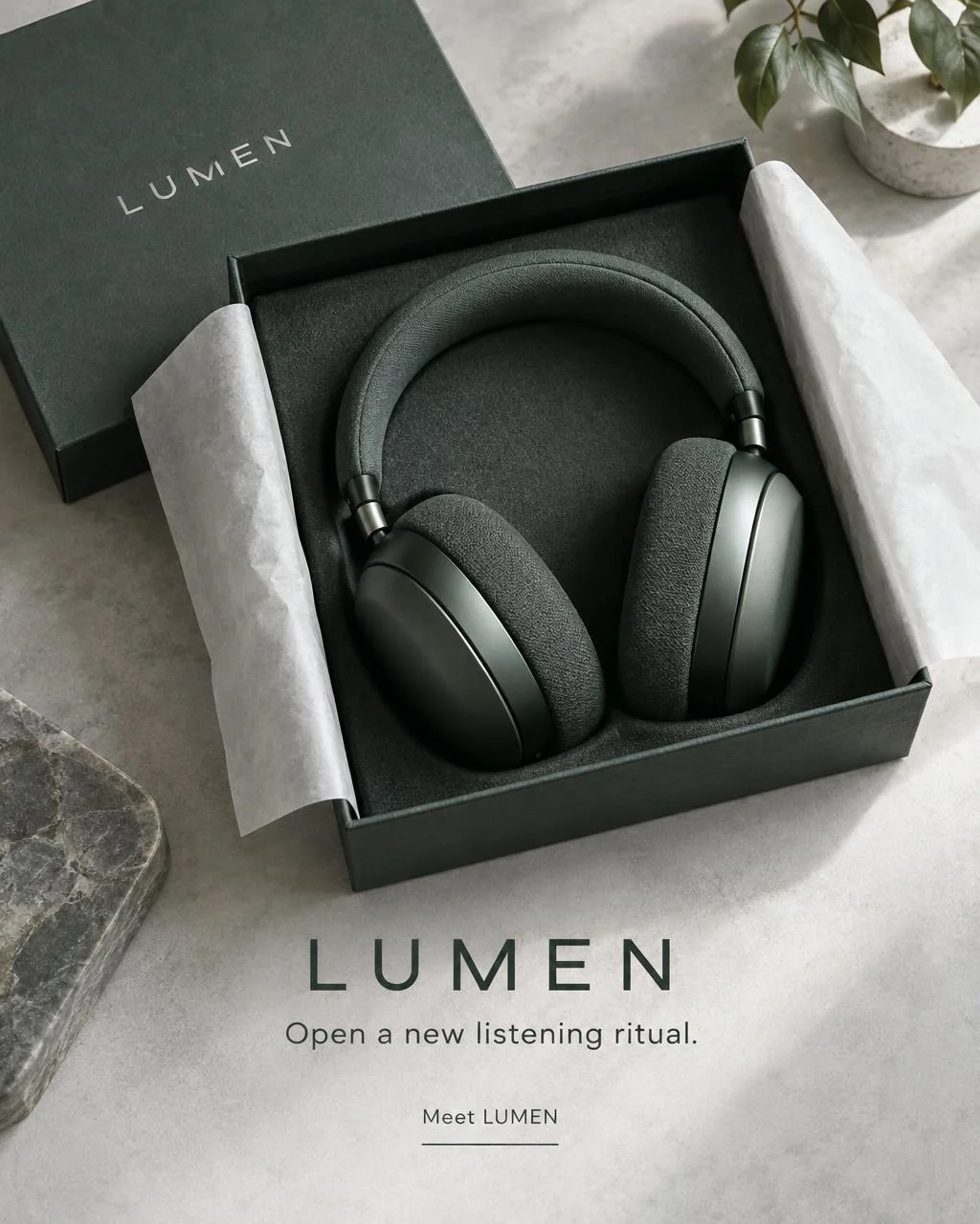 Illustrative product unboxing for fictional LUMEN